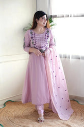 SalwarLove Women's Embroidered Silk Suit Set in Soft Pink with Coordinated Dupatta and Tapered Pants – Ideal for Wedding Events, Day Festivities and Cultural Celebrations