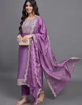 SalwarLove Fully Stitched Embroidered Kurta, Pant & Organza Dupatta | Viscose Elegance