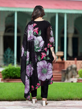SalwarLove Floral Whisper – Soft Black Suit with Artistic Print and Romantic Neck Embroidery