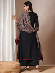 SalwarLove Designer Black Embroidered Straight Kurta Set for Women with Wide-Leg Palazzo Pants and Digital Print Chanderi Dupatta .