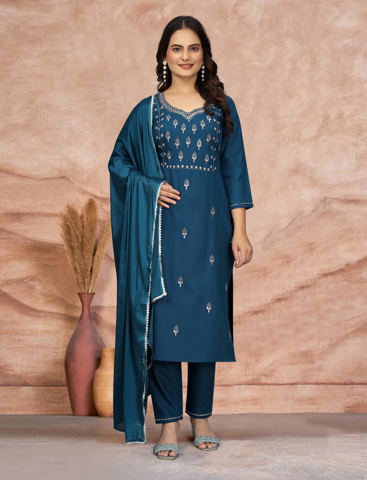Salwar Love Jasmin Kurta Set – Elegant Cotton Blend Kurta with Silk Dupatta (Fully Stitched)