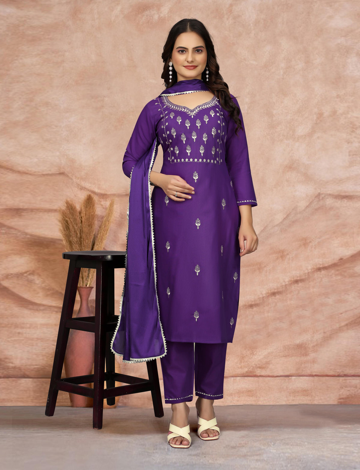 SalwarLove Embroidered Kurta Pant Set With Dupatta. Royal Bloom: Mirror Work Suit for Special Occasions