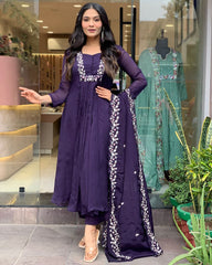 SalwarLove Purple Charm: Anarkali Kurti with Floral Embroidery.