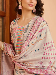 SalwarLove Women’s Printed Cotton Suit Set with Lace Border Sleeves & Patch Neck.