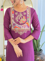 SalwarLove Festive Wear Purple Kurti Set with Heavy Embroidery & Vibrant Dupatta.