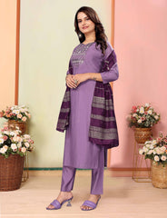 SalwarLove Elegant Lavender Kurta Set with Embroidered Neck and Contrast Dupatta-Purple