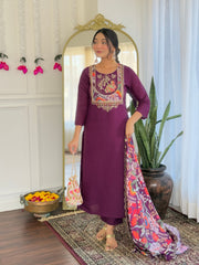 SalwarLove Festive Wear Purple Kurti Set with Heavy Embroidery & Vibrant Dupatta.