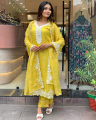 SalwarLove Mustard Embroidered Beauty | Georgette Kurta Set for Women.