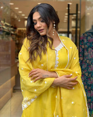 SalwarLove Mustard Embroidered Beauty | Georgette Kurta Set for Women.