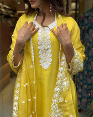 SalwarLove Mustard Embroidered Beauty | Georgette Kurta Set for Women.