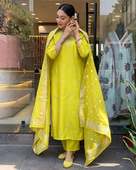 SalwarLove Traditional Yellow Chanderi Suit with Contemporary Solid Look and Jacquard Touch.