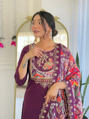 SalwarLove Festive Wear Purple Kurti Set with Heavy Embroidery & Vibrant Dupatta.