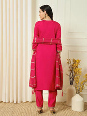 SalwarLove Traditional Touch: Red Embroidered Chanderi Kurti Set.