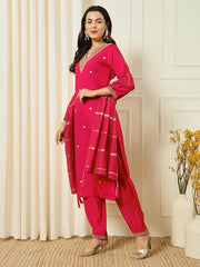 SalwarLove Traditional Touch: Red Embroidered Chanderi Kurti Set.