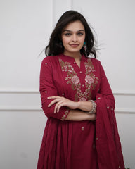 SalwarLove Elegant Maroon Rayon Embroidered Suit Set for Women