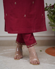 SalwarLove Elegant Maroon Rayon Embroidered Suit Set for Women
