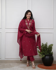 SalwarLove Elegant Maroon Rayon Embroidered Suit Set for Women