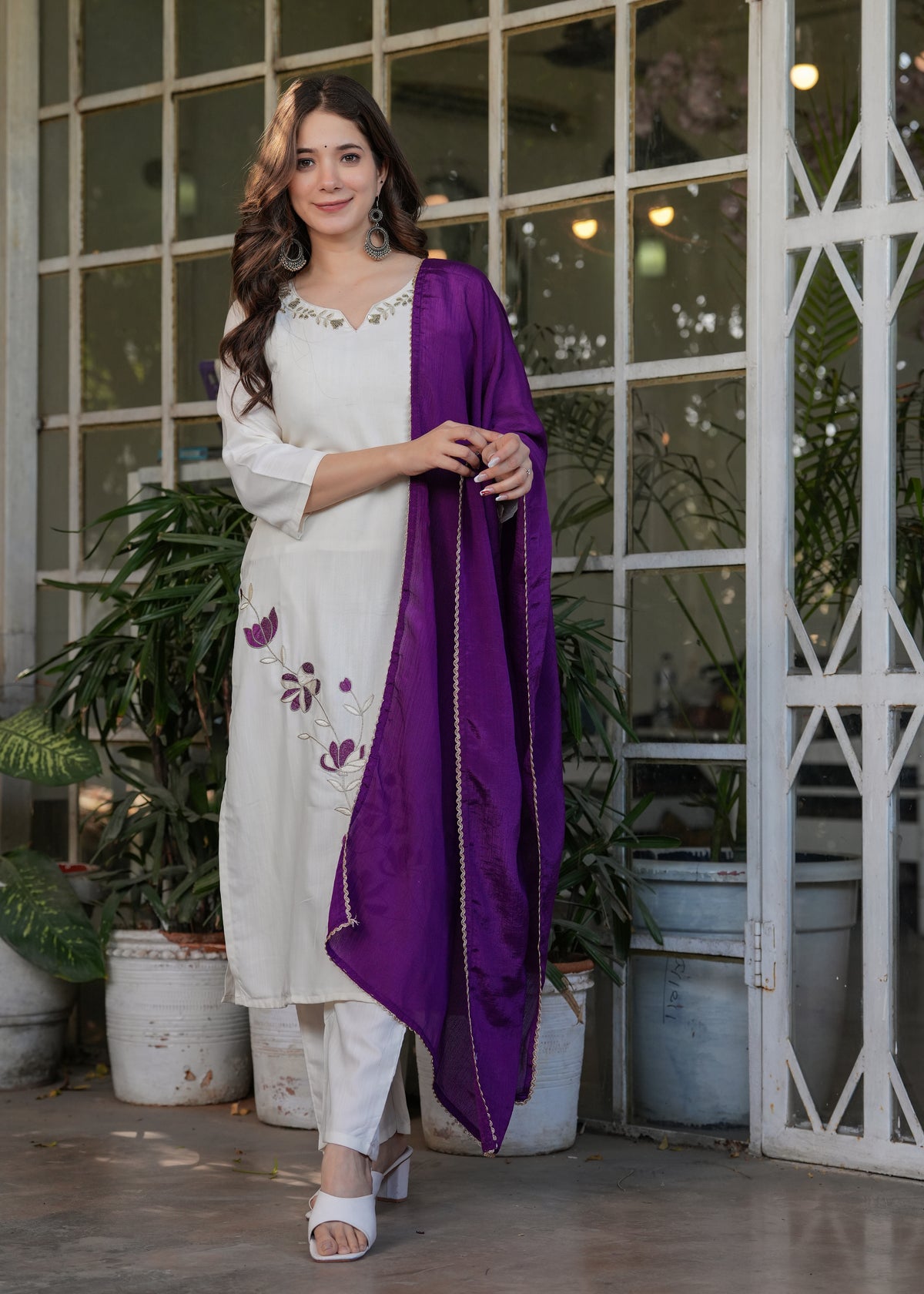SalwarLove Elegant White Embroidered Viscose Rayon Salwar Suit Set for Women.