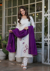 SalwarLove Elegant White Embroidered Viscose Rayon Salwar Suit Set for Women.