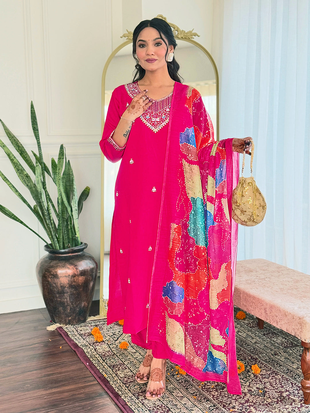 SalwarLove Vibrant Pink Indian Ethnic Set with Dupatta – Perfect for Wedding & Functions.
