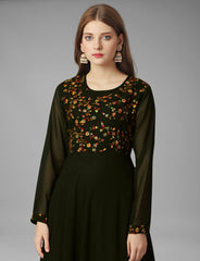 SalwarLove Elegant Flow | Fully Stitched Gown | Embroidered Yoke | Party-Perfect-Mehendi