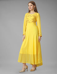 SalwarLove Embroidered Georgette Gown.Elegant Flow | Fully Stitched | Embroidered Yoke | Party-Perfect -Yellow