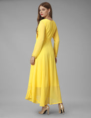 SalwarLove Embroidered Georgette Gown.Elegant Flow | Fully Stitched | Embroidered Yoke | Party-Perfect -Yellow