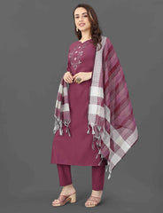 SalvarLove Grace in Purple– Embroidered Kurta Set with Dupatta-Purple
