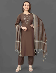 SalwarLove Effortless Chic – Daily Wear Mirror Kurta Set-Brown