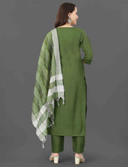 SalvarLove Sophisticated Cotton Suit Set with Embroidered Neckline-Mhendi