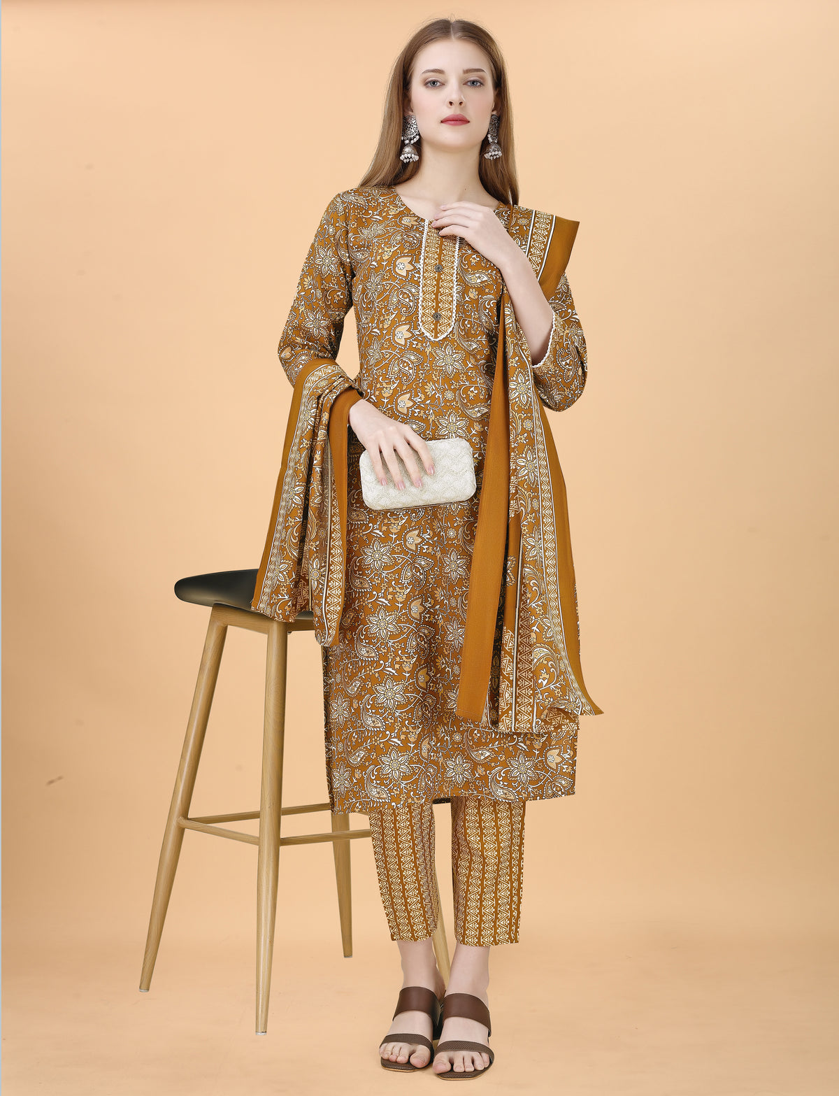 SalwarLove Fully Stitched Cotton Blend Kurta, Pant & Dupatta Set | Ethnic Everyday Elegance-Yellow