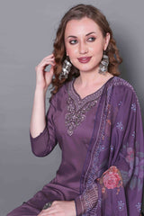 SalwarLove Timeless Touch Emerald Kurta & Dupatta Combo-Lavandar