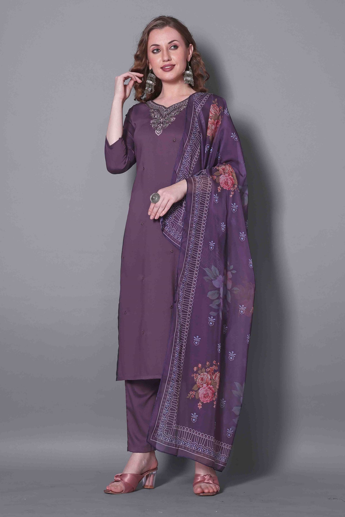 SalwarLove Timeless Touch Emerald Kurta & Dupatta Combo-Lavandar