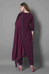 SalwarLove Regal Charm – Purple Silk Suit with Dupatta. Elegant Flow | Fully Stitched | Embroidered Yoke | Fastive-Perfect