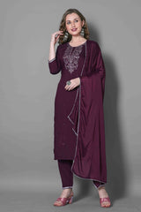 SalwarLove Regal Charm – Purple Silk Suit with Dupatta. Elegant Flow | Fully Stitched | Embroidered Yoke | Fastive-Perfect