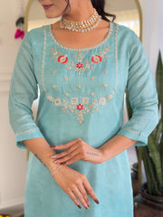 SalwarLove Women's Viscose Embroidered Straight Kurta with Viscose Pant And Jacquard Printed Dupatta Sets-Firoji.