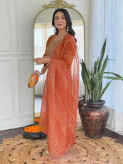 SalwarLove Women's Rust Rayon Embroidered Straight Kurta with Rayon Pant And Taby Printed Dupatta Sets-Rust