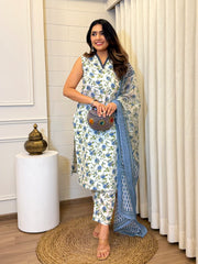 SalwarLove Elegant Cotton Slub Suit Set for Women with Floral Print, One-Side Pocket & Chanderi Dupatta.