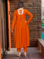 SalwarLove Designer Rust Orange Kurti Set with Embroidery & Chinon Dupatta.