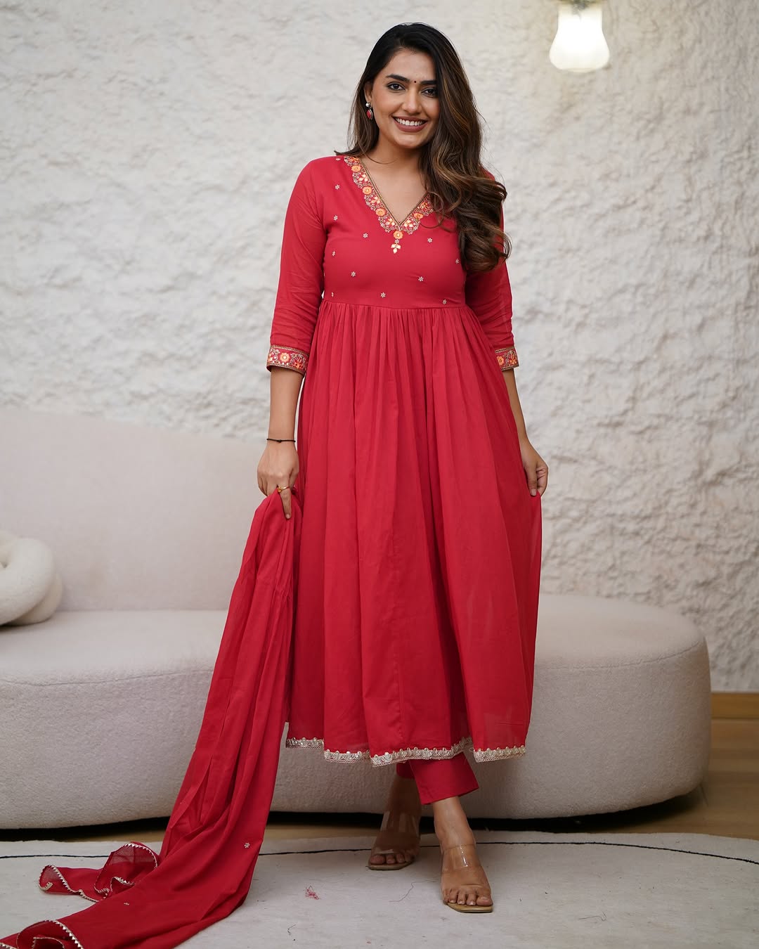 Salwar Love Graceful Traditional Red Anarkali Kurta Pant Set with Gota Detailing – Ideal for Weddings & Festive Events.