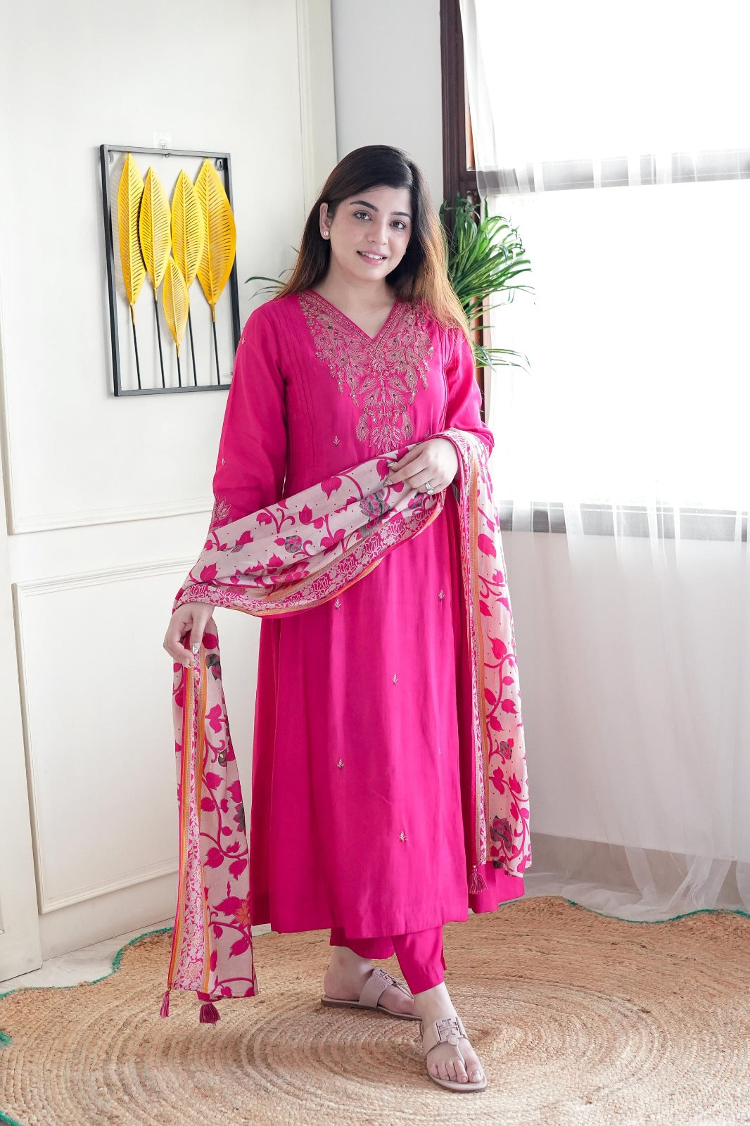 SalwarLove Elegant Ethnic: Pink Chanderi Kurti with Jacquard Dupatta.