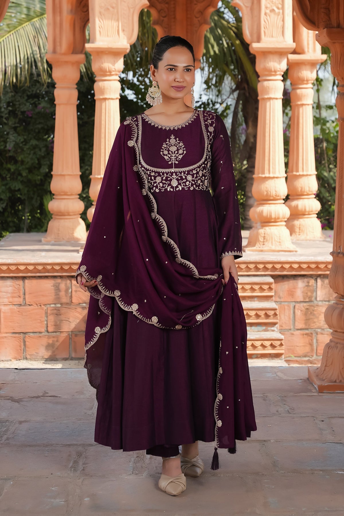SalwarLove Wedding & Festival Ready – Vichitra Silk Maroon Kurti Set with Dupatta.