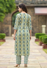SalearLove Fully Stitched Cotton Kurta, Pant & Dupatta Set | Embroidered & Printed | Ready to Wear-2915 Green